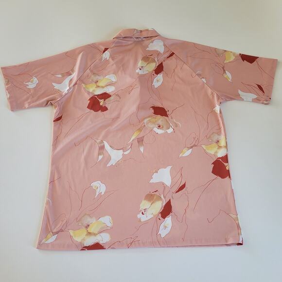 Vintage Carina Ford Shirt Mens L Pink Abstract Floral Disco Open Collar 70s USA - Picture 5 of 5